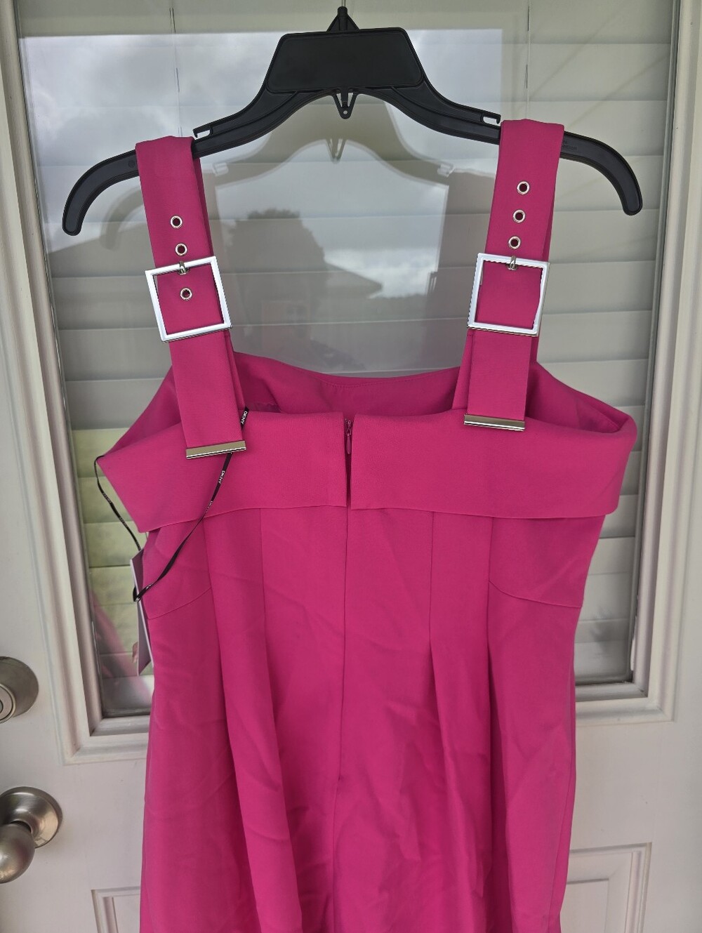 NWT DKNY Hot Pink Off Shoulder Sheath Dress Size 14 Cocktail Party Midi - Picture 9 of 10